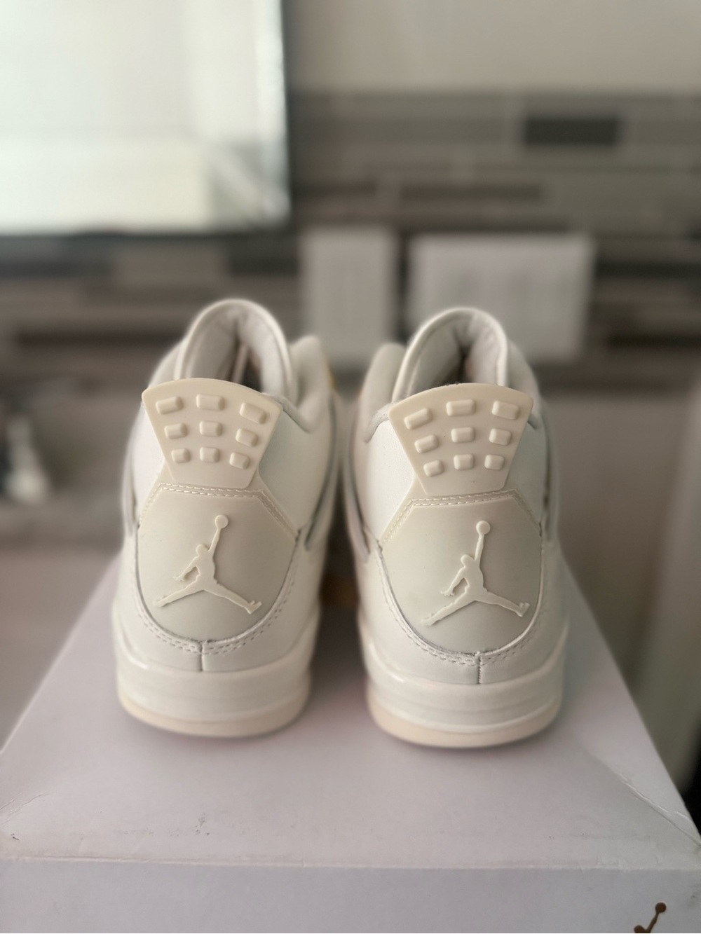 Jordan 4 retros Women’s White Sneakers with Gold Hardware - Picture 2 of 4
